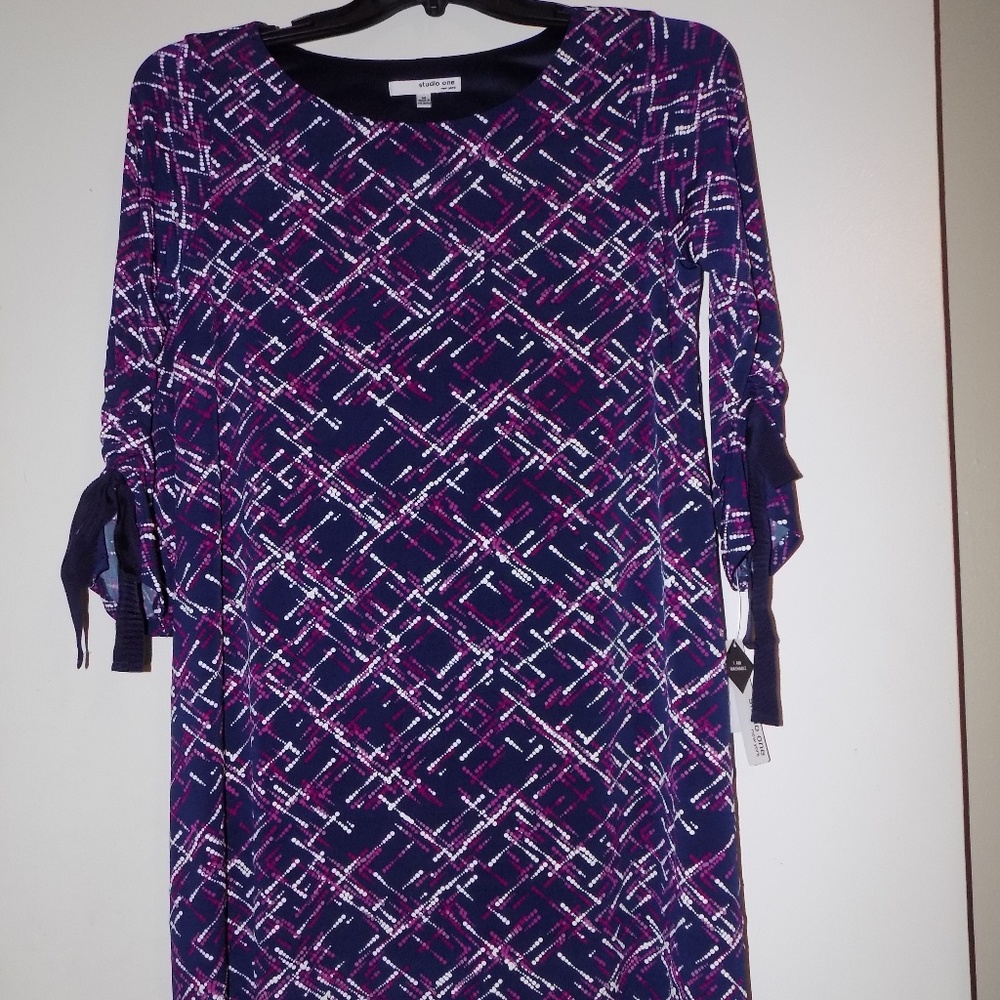Studio One new york Ruched Sleeve Puff Print Dress